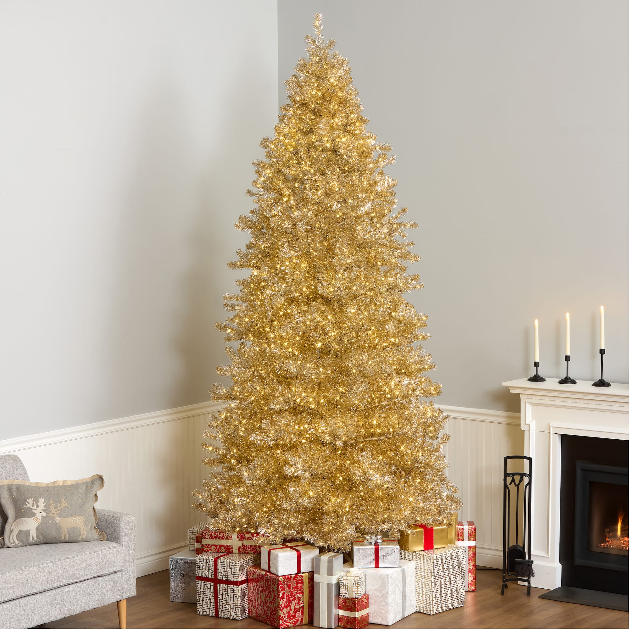10ft. Pre-Lit Platinum Metallic Evergreen Artificial Christmas Tree